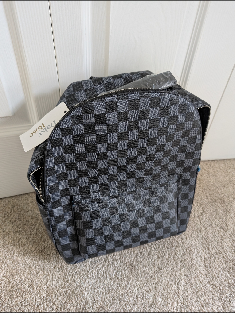 Checkerboard Black Gray Backpack - Picture 2 of 4